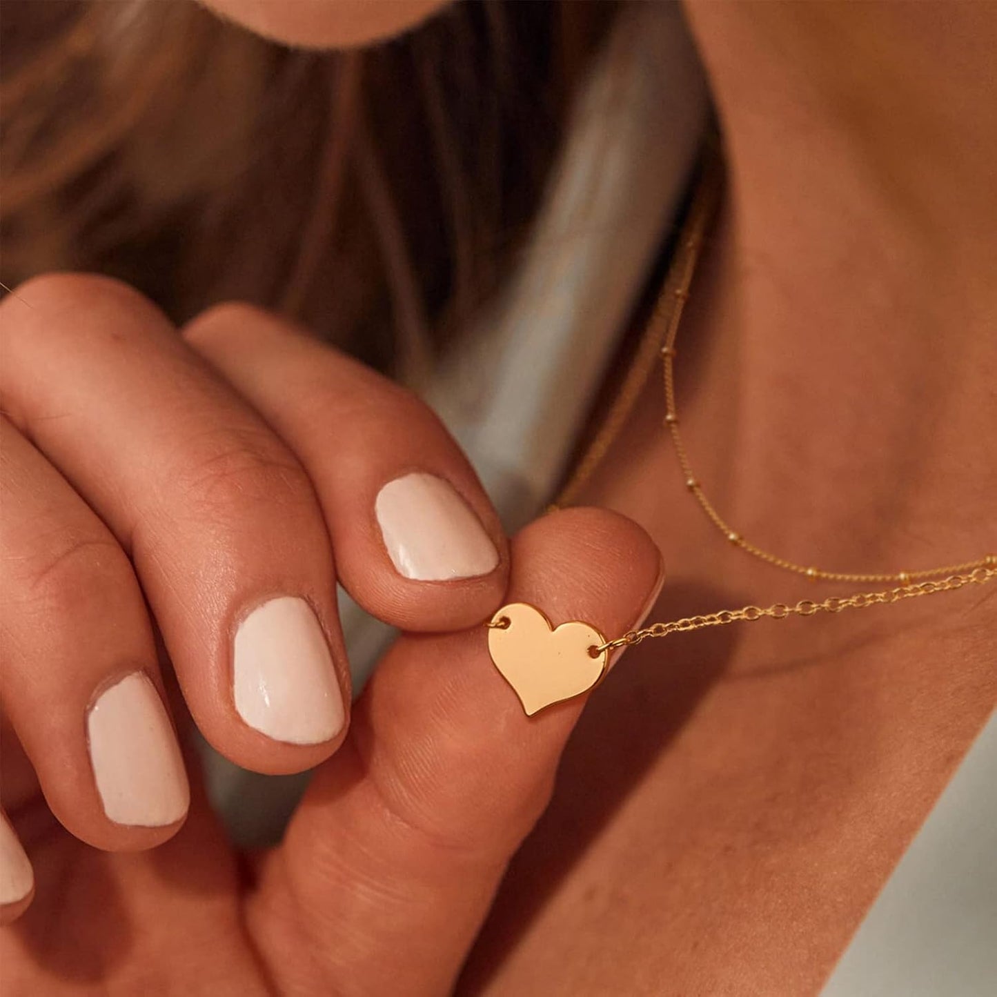 Layered Heart Necklace, Handmade 18K Gold Plated Dainty Choker With Arrow Bar Pendant for Women