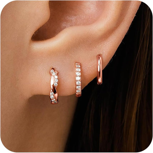 Inerney Gold Huggie Hoop Earrings Set for Women, Dainty Small Sterling Silver Earring Stacks Hypoallergenic Jewelry for Multiple Piercings
