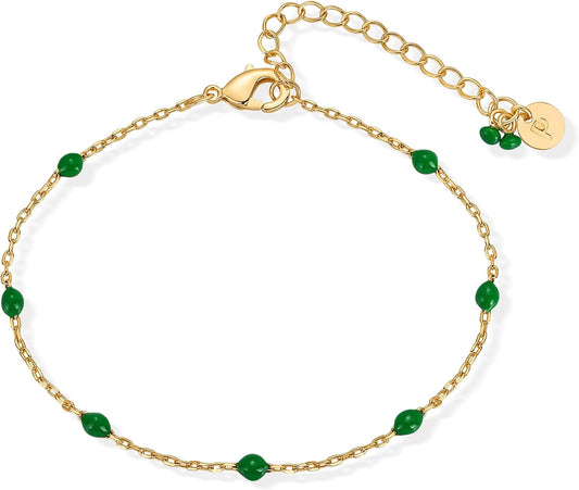 14K Yellow Gold Plated Beaded Enamel and Gemstones Bracelets | Colored Boho Festival Adjustable Slider Bracelet