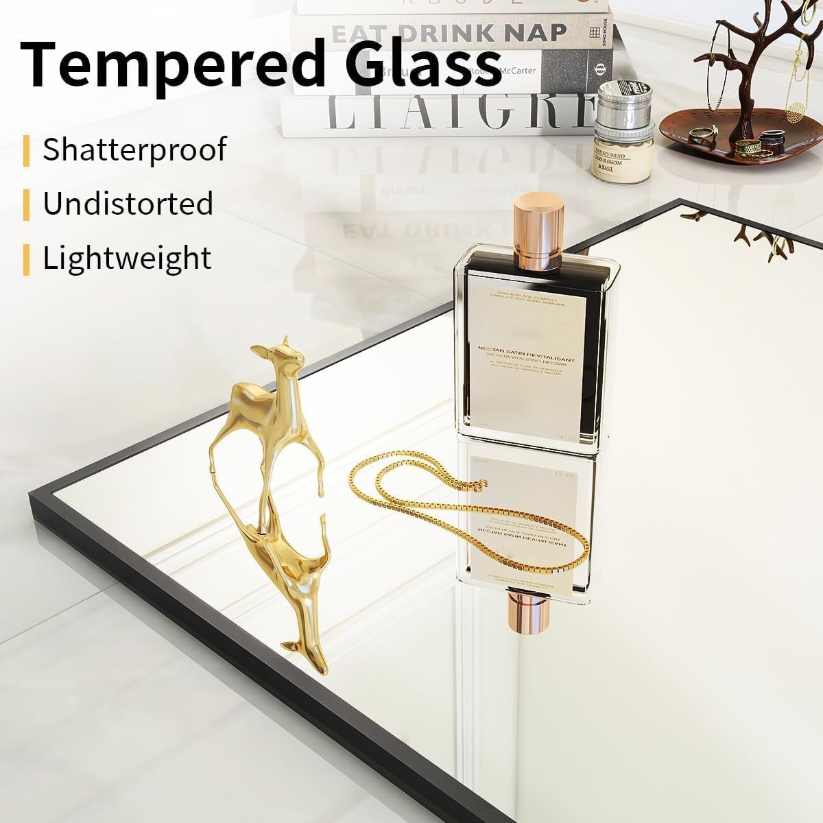 Mirror Full Length - 21" x 57" Floor Mirror with Stand, Aluminum Alloy Frame Full Body Mirror