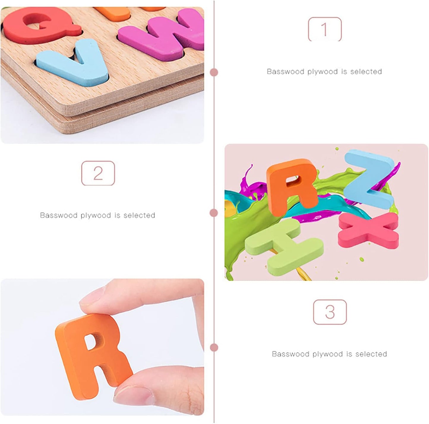 OMOMMD Wooden Puzzles for Toddlers, 3pack Alphabet Shape Puzzles for Kids 3 Wooden Montessori Toddler Alphabet Number Shape for Kids 3 Years Old Boys & Girls