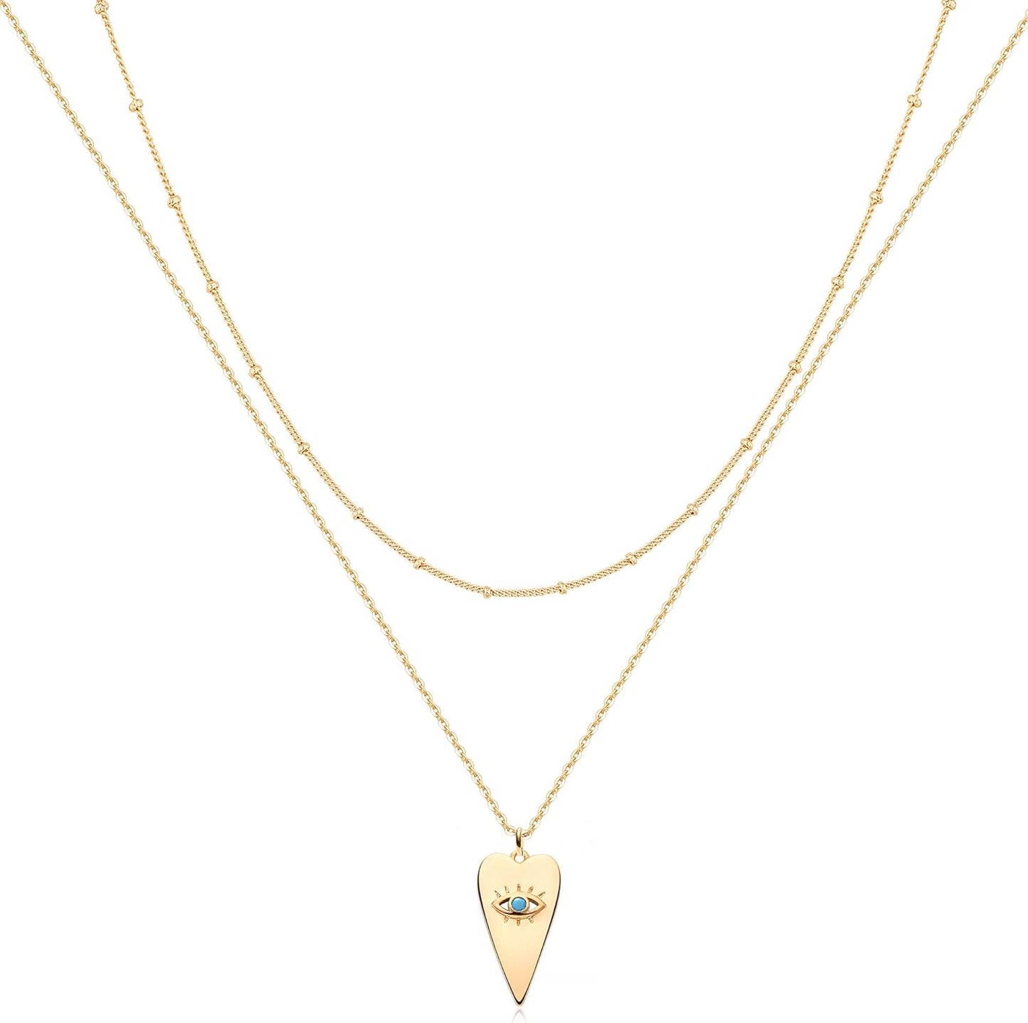 Layered Necklace with Heart & Arrow Pendant, 18k Gold Plated Dainty Choker for Women