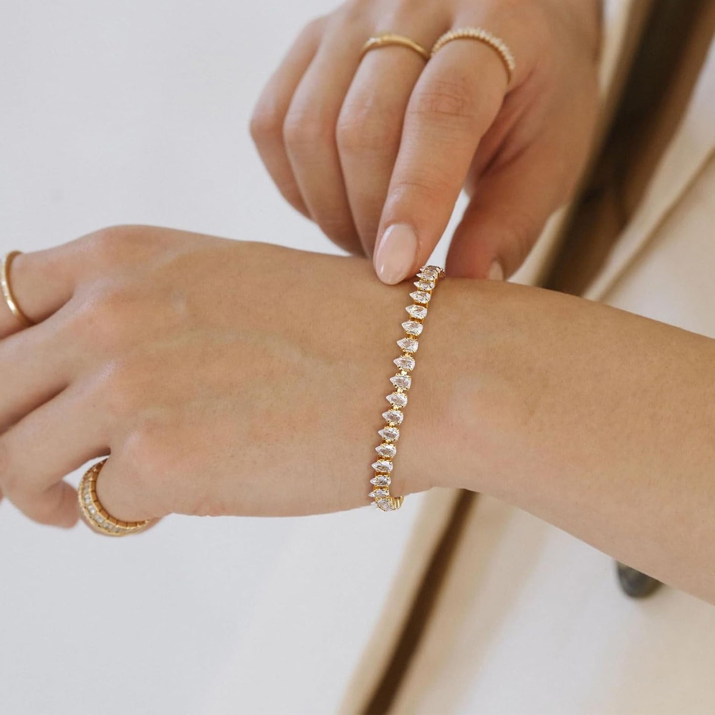 Tennis Bracelet for Women, 14K Gold Plated Cubic Zirconia Adjustable Slider Bracelets Trendy Jewelry Gift