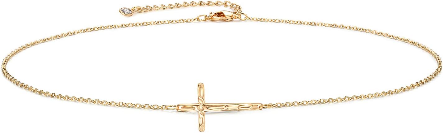 Cross Necklace 14K Plated Dainty Chain, Minimalist Faith Pendant Religious Prayer Jewelry Gift