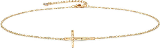 Cross Necklace 14K Plated Dainty Chain, Minimalist Faith Pendant Religious Prayer Jewelry Gift