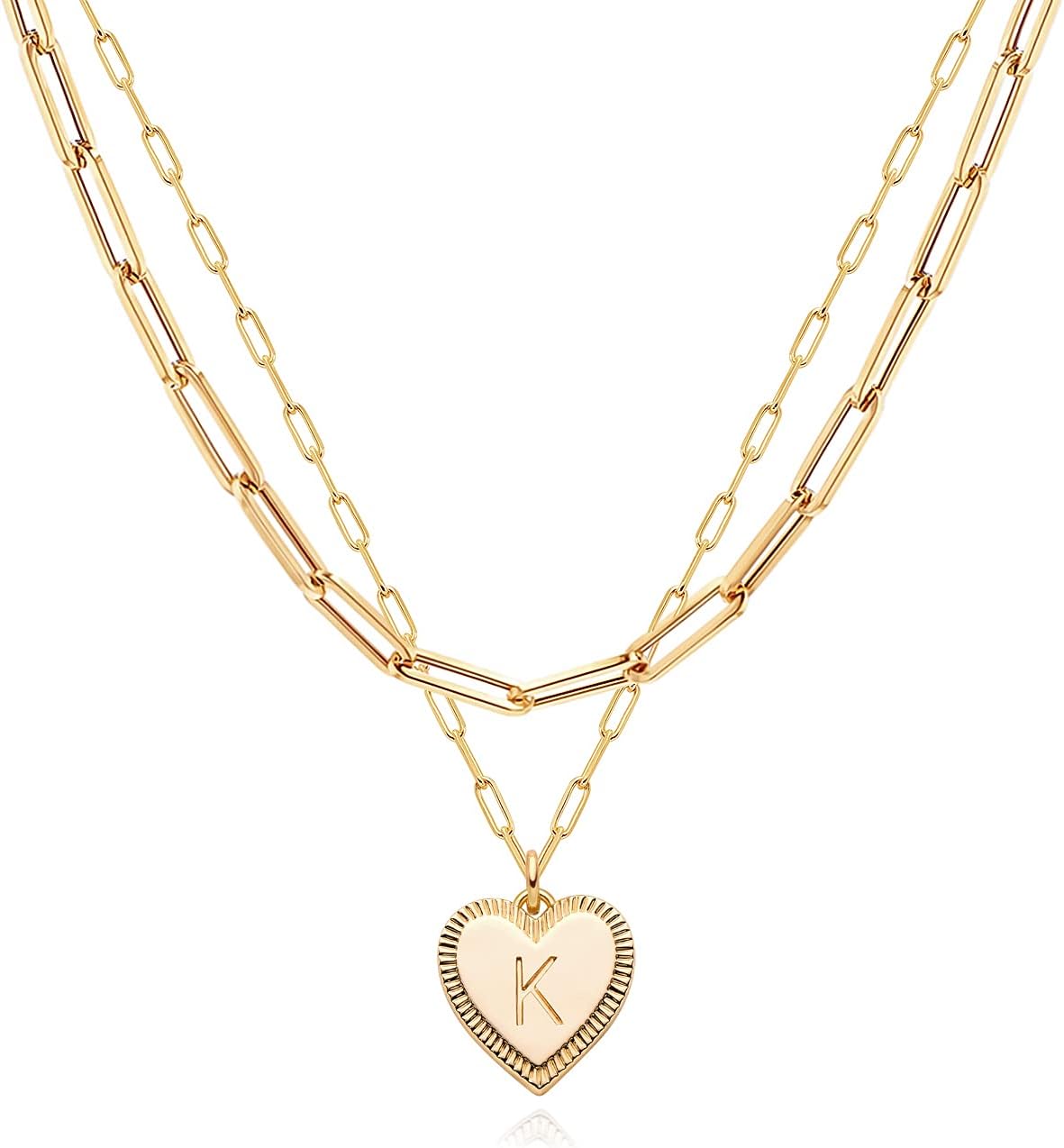 14K Gold Initial Layered Necklace - Paperclip Chain, Personalized Dainty Jewelry for Women