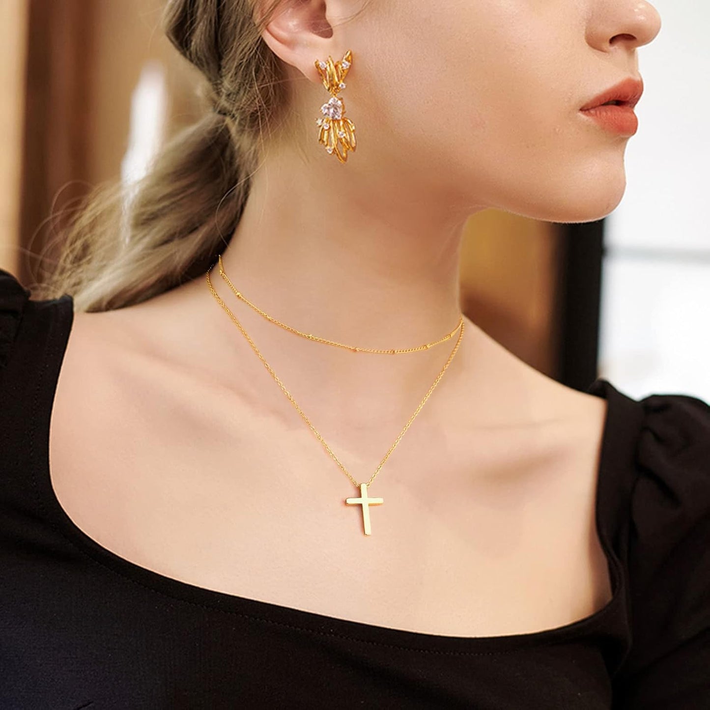 14K Gold Plated/Silver Lariat Necklace - Y-Shaped Beaded Chain for Women