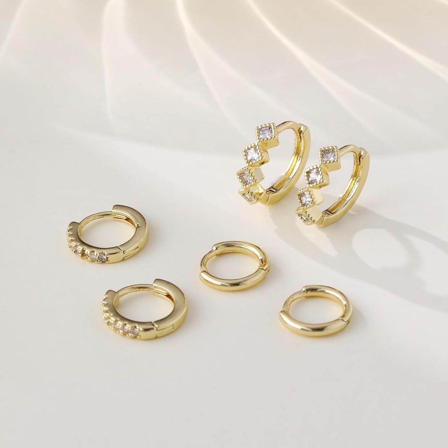 Gold Hoop Earrings Set for Women Trendy, 14K Gold Plated Chunky Hypoallergenic Small Diamond Cartilage Hoops Cute Cubic
