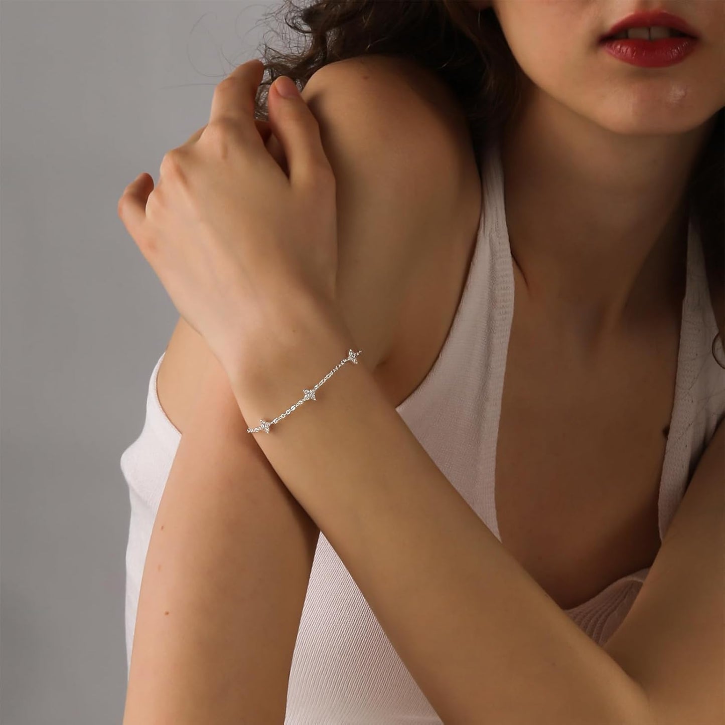 Bracelets for Women 14K Gold Silver Plated Ring Bracelet Hand Chain Dainty Evil Eye Heart Clover Daisy Cubic Zirconia