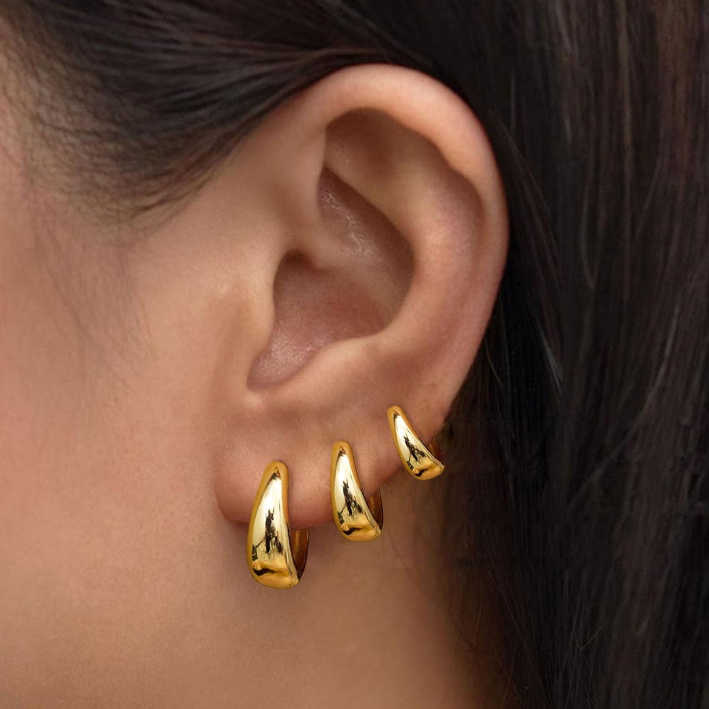 3Pairs Gold Hoop Earrings Set for Women Trendy Chunky Huggie Dainty Earrings Jewelry for Women Teens