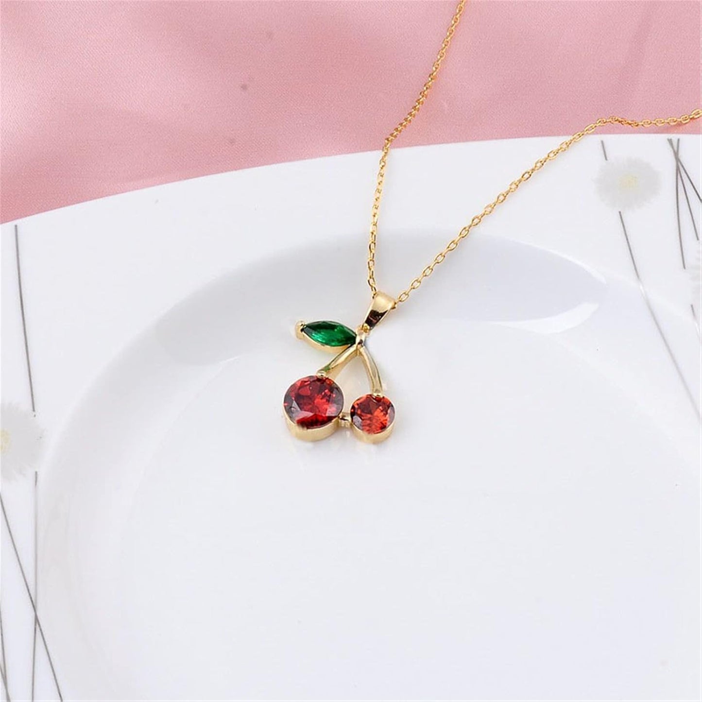 Personalized Red Crystal Cherry Fruit Earring for Women  Cute Tropical Fruit Basket Choker Sweet Shining Green Leaf Ruby Red Cherry Stud Earrings