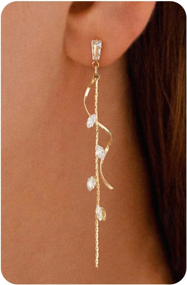 Dangle Earrings for Women- 14K Gold Plated Butterfly Heart Star Hoop Chain Tassel Design Long Dangle Earrings
