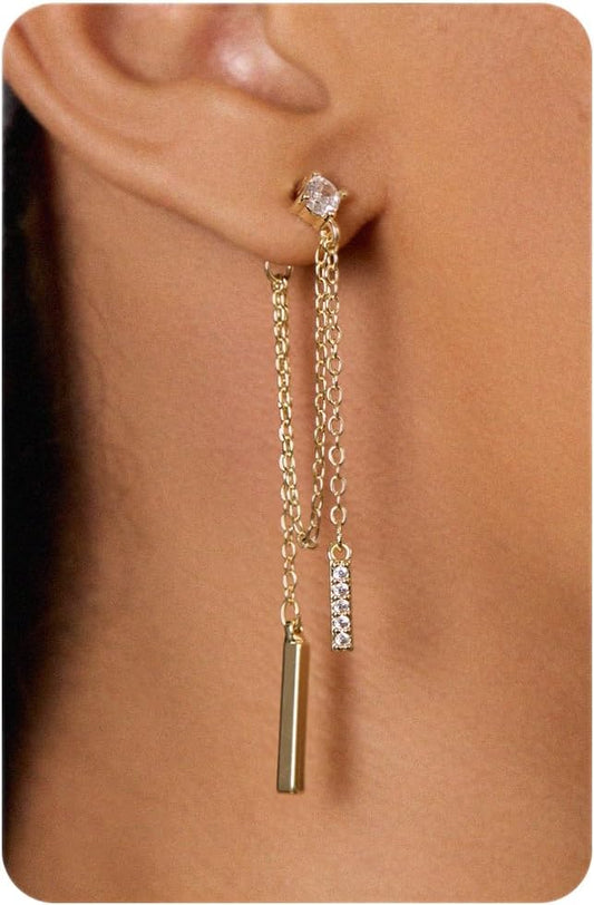 Dangle Earrings for Women- 14K Gold Plated Butterfly Heart Star Hoop Chain Tassel Design Long Dangle Earrings