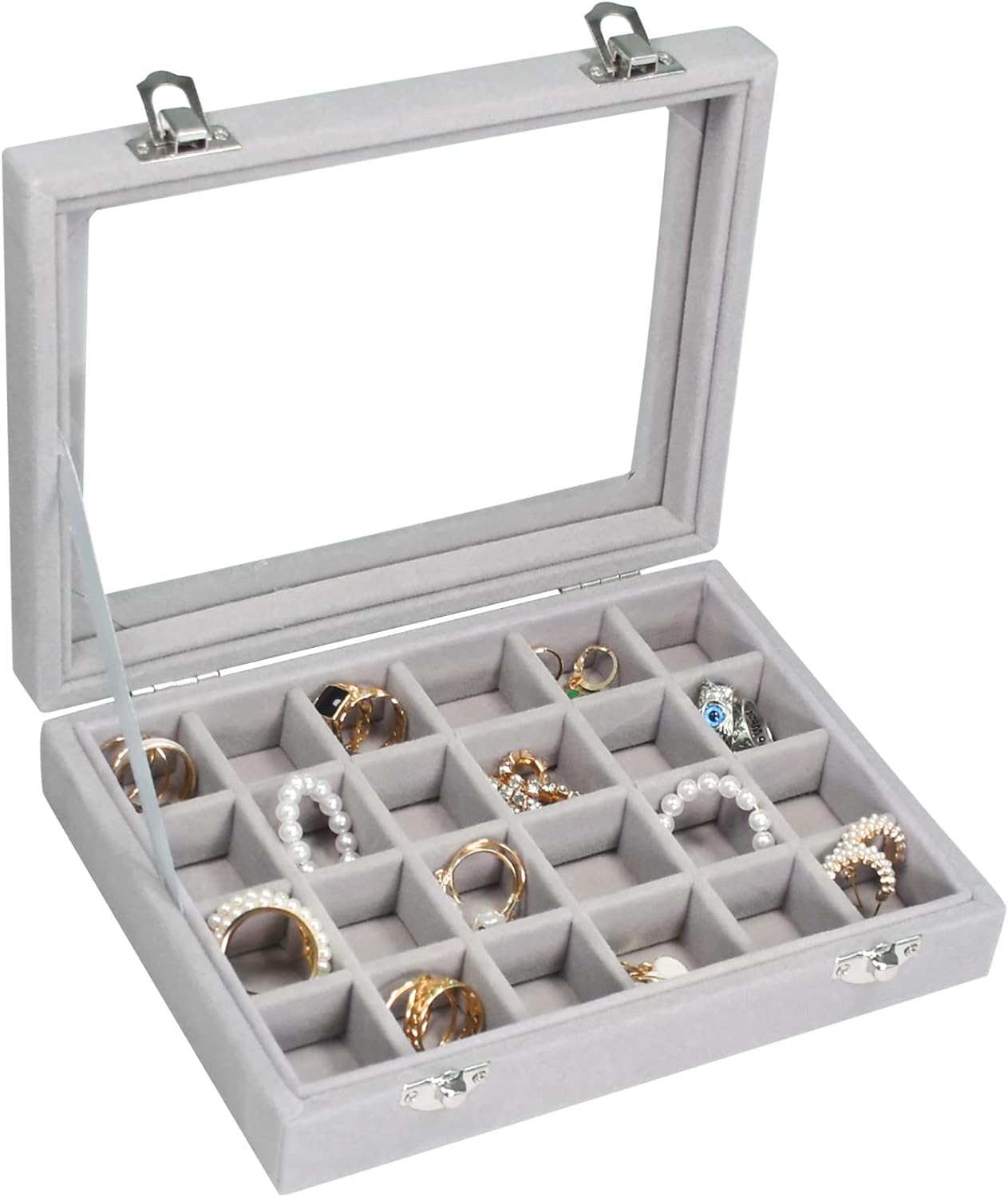Jewelry Box 24 Grid Jewelry Ring Display Organiser Box Tray Holder Earrings Storage Case