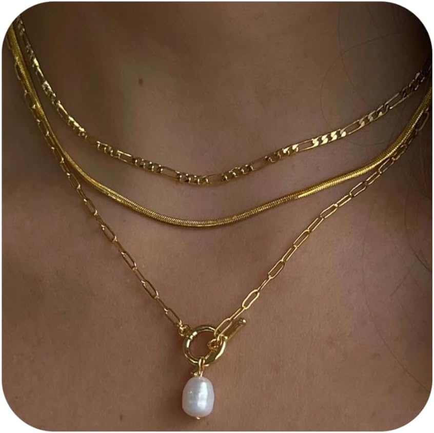 "Layered Gold & Silver Necklace Set for Women, 14K Gold Plated Dainty Choker with Coin Pendant, Stackable Trendy Jewelry Gift"