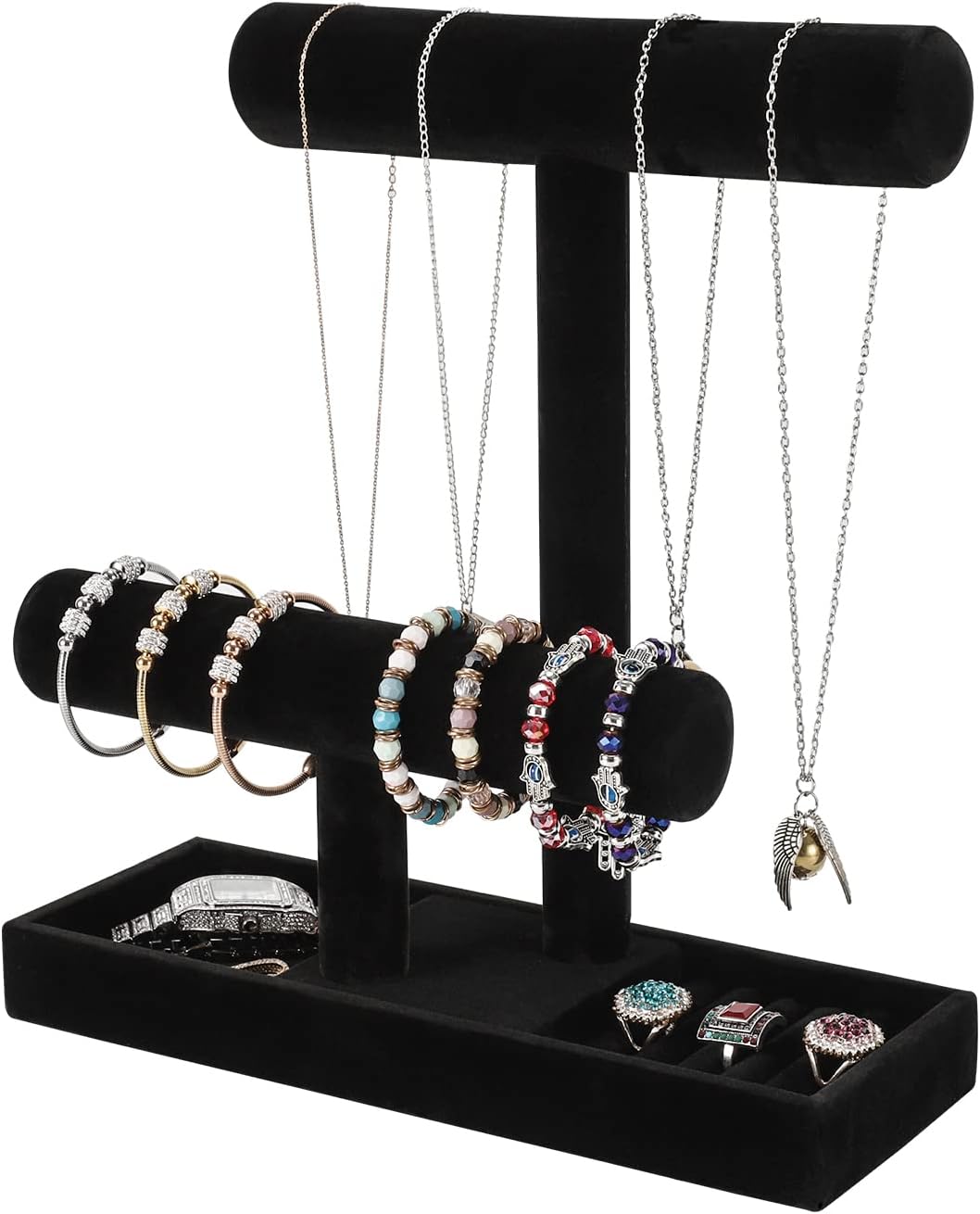 Necklace Holder,Bracelet Holder,Jewelry Organizer Stand with Earrings Rings Tray,Jewelry Holder for Scrunchie Watches