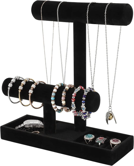 Necklace Holder,Bracelet Holder,Jewelry Organizer Stand with Earrings Rings Tray,Jewelry Holder for Scrunchie Watches