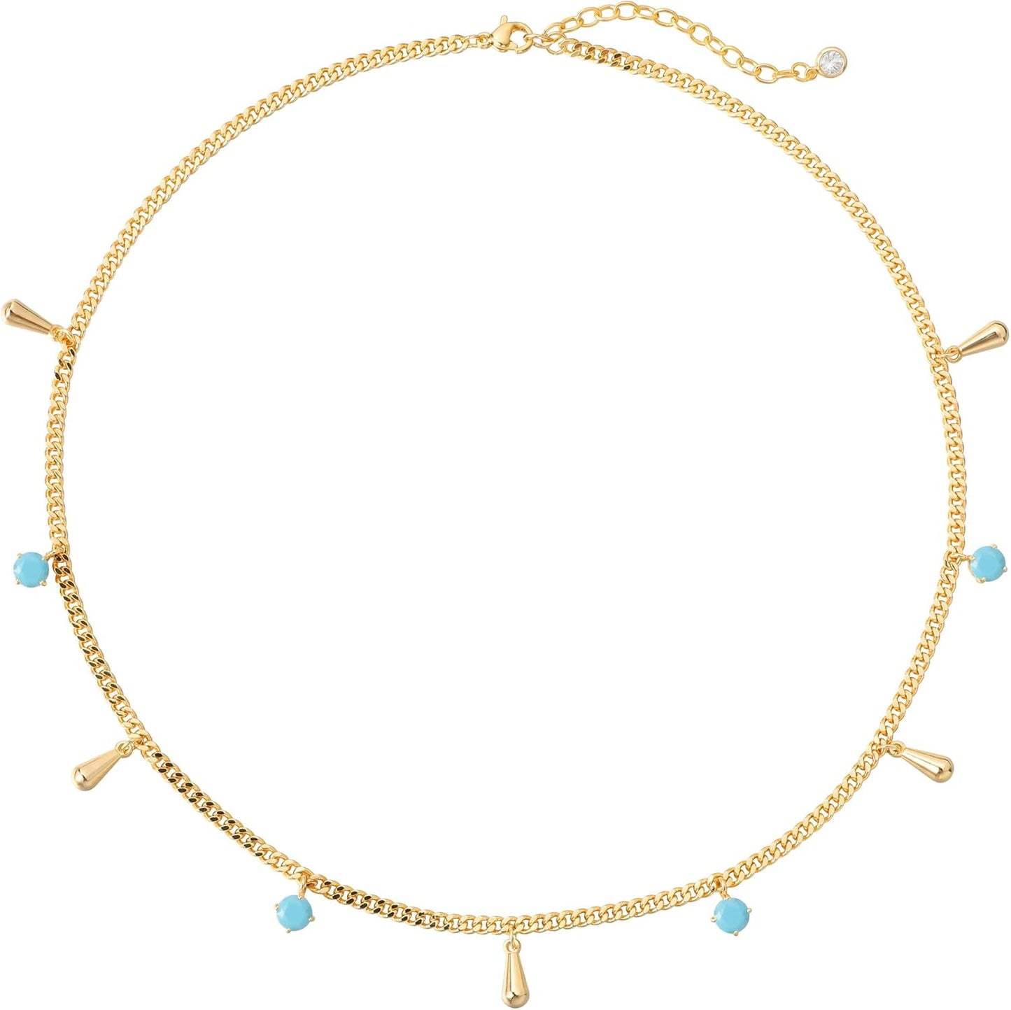 14K Gold Plated Tassel Drop White/Turquoise/Purple/Rose CZ Beads Charm Choker Necklace for Women Trendy Jewelry