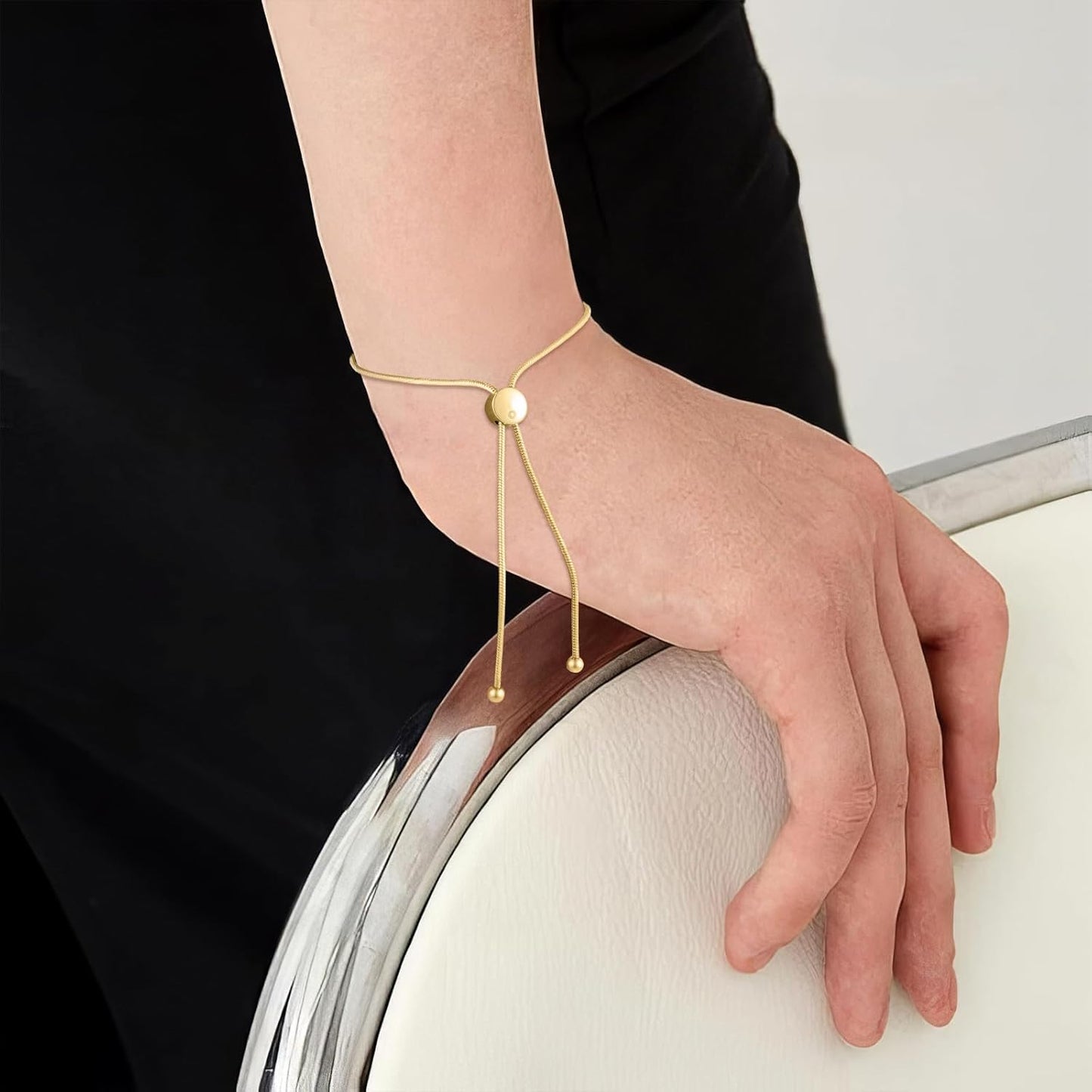 Yowivon Dainty 14K Gold Plated Bracelets for Women, Adjustable Slider Cuff Bangle Bracelets, Gold Curved Bar Hammered Bangle