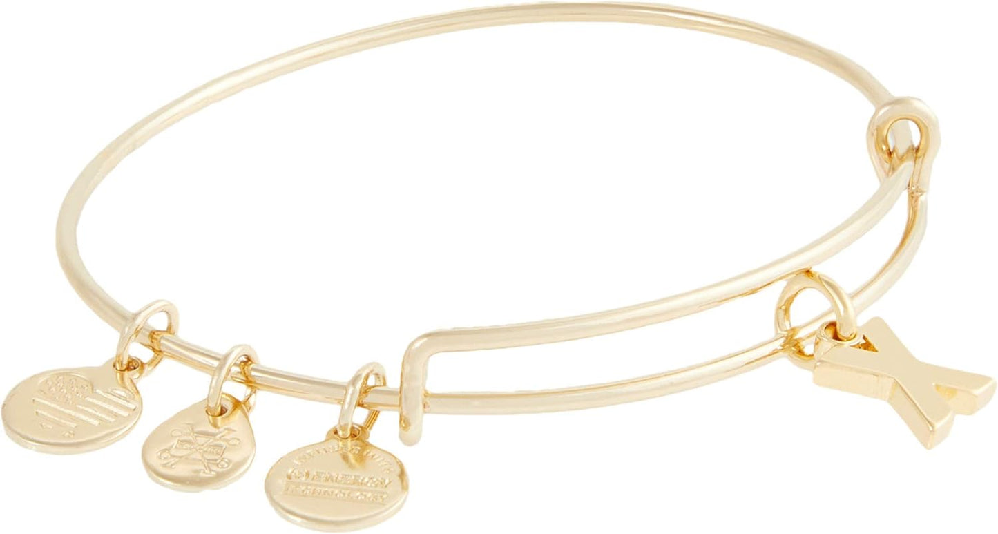 Alex and Ani Expandable Bangle for Women, Initials A to Z Letter Charms, Shiny Finish, 2 to 3.5 in