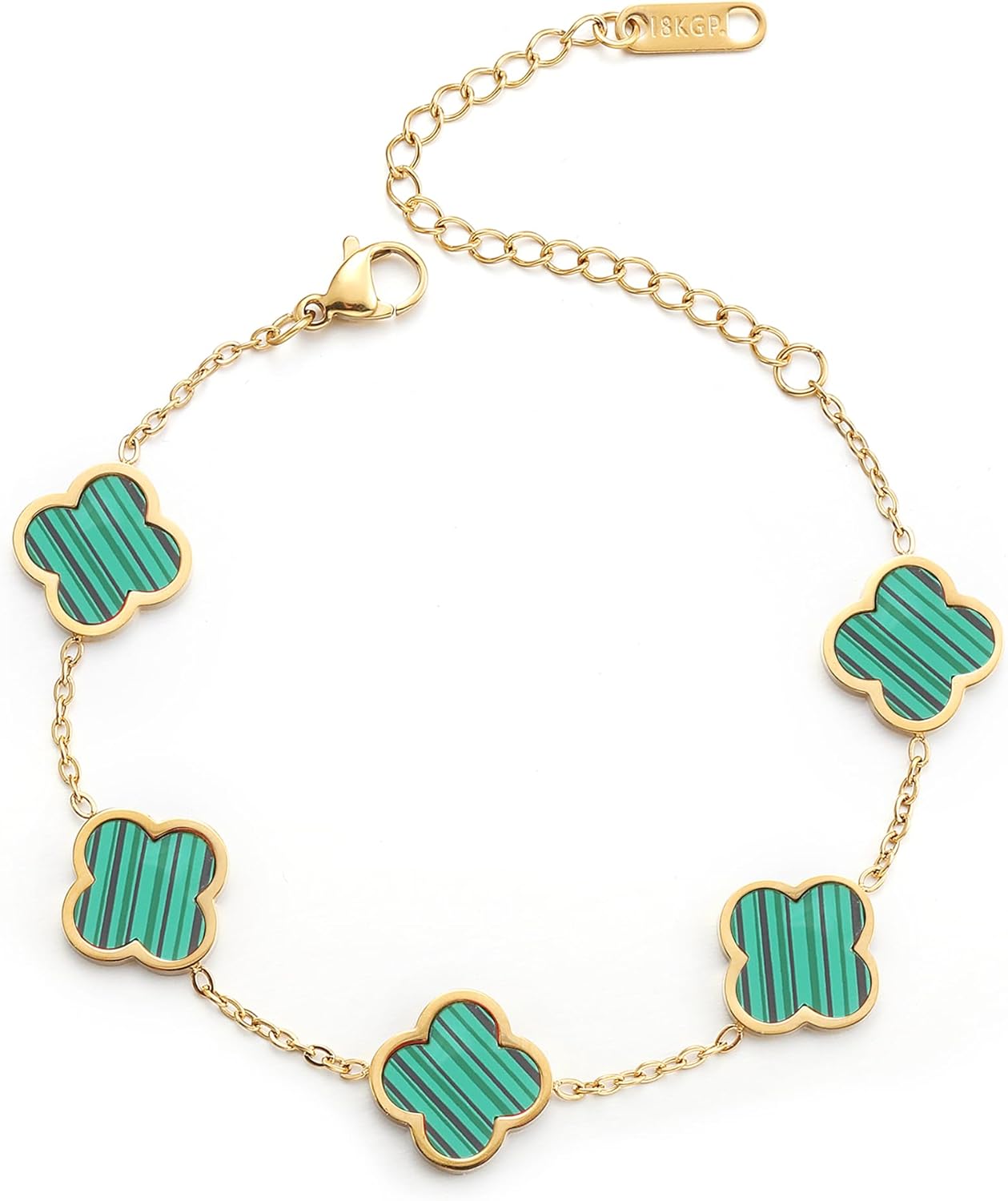 18K Gold Plated Clover Lucky Bracelet for Women White/Black/Red/Green Flower Four Leaf Link Bracelets