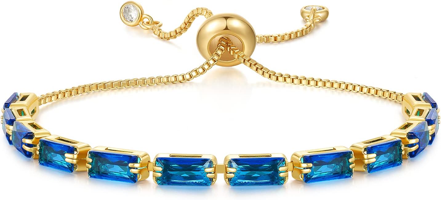 Tennis Bracelet for Women, 14K Gold Plated Cubic Zirconia Adjustable Slider Bracelets Trendy Jewelry Gift