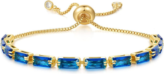 Tennis Bracelet for Women, 14K Gold Plated Cubic Zirconia Adjustable Slider Bracelets Trendy Jewelry Gift
