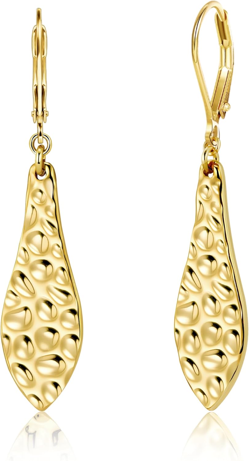 925 Sterling Silver Dangle Earrings for Women, 14K Gold Plated French Leverback Earrings, Hypoallergenic Lightweight Statement