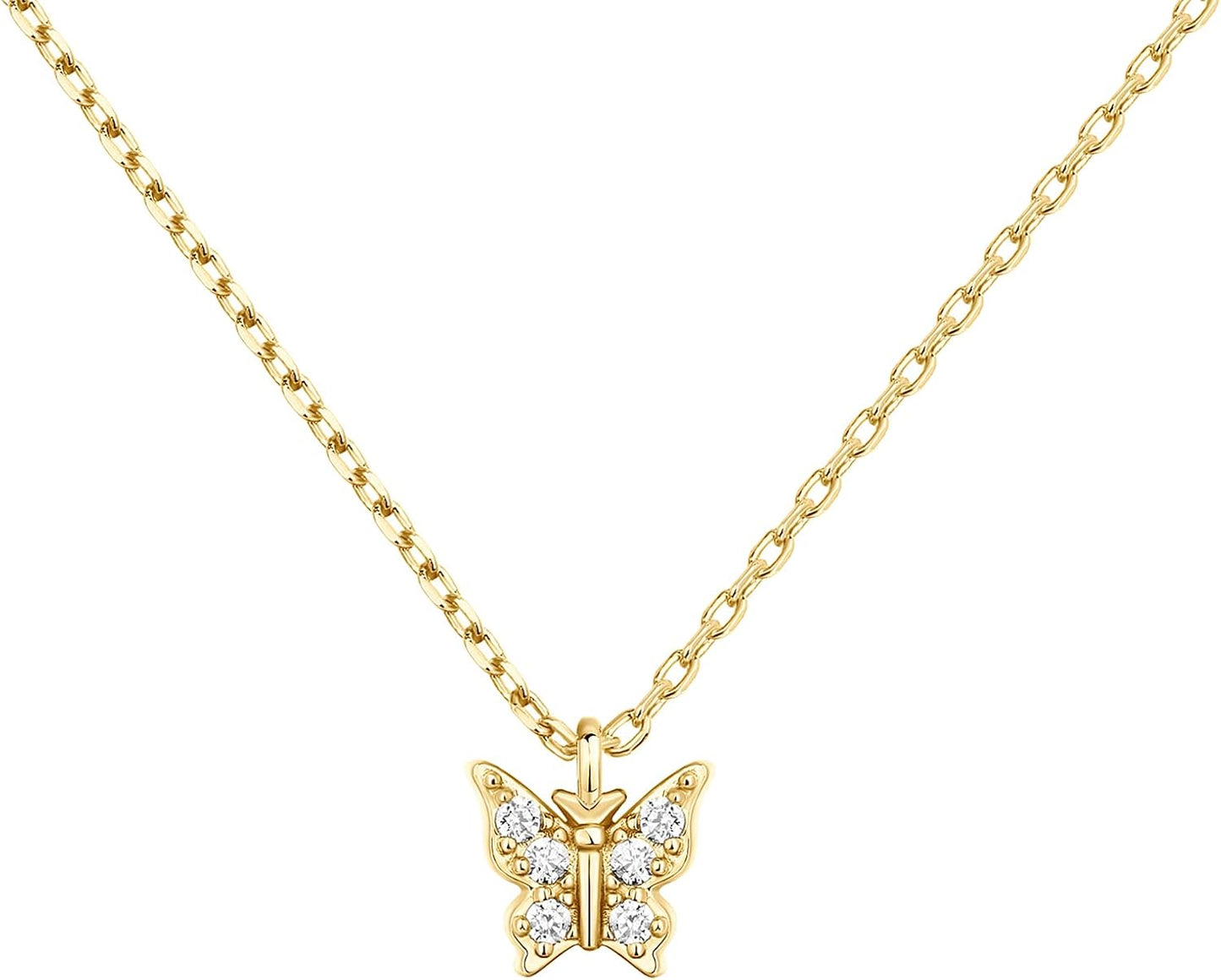 14K Gold 9-Pendant Layered Necklace - CZ Charms (Elephant, Pineapple, Smiley)