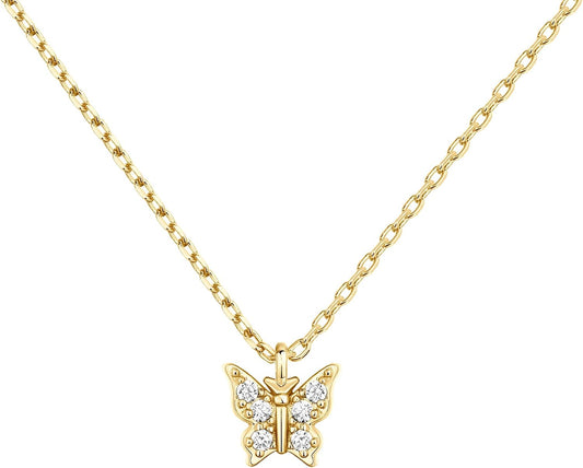 14K Gold 9-Pendant Layered Necklace - CZ Charms (Elephant, Pineapple, Smiley)