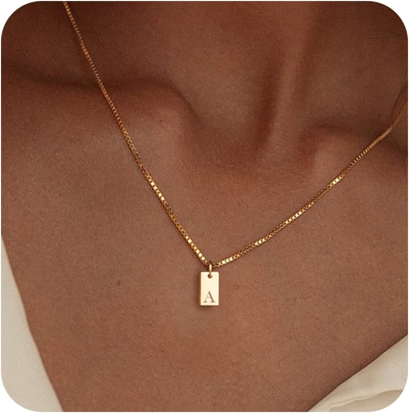 Personalized Initial Necklace: 14K Gold Plated Dainty Letter Name Pendant for Women, Custom Tag Jewelry
