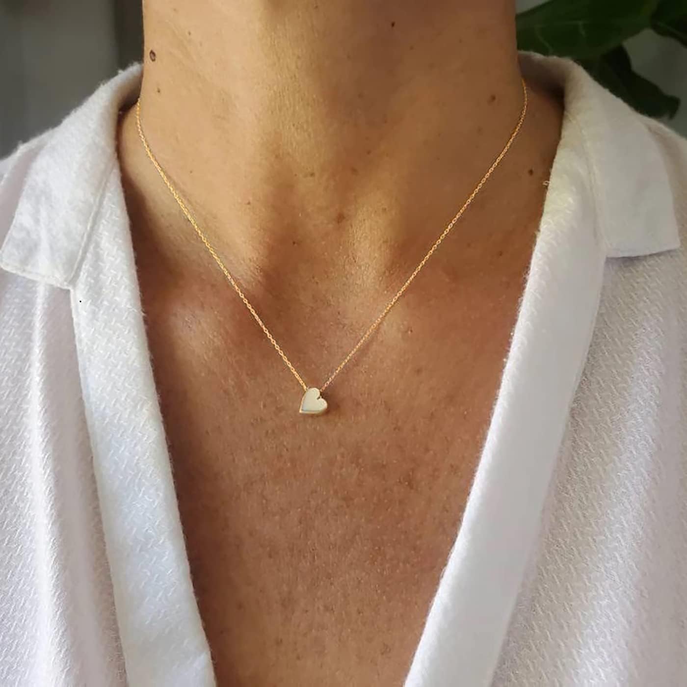 Delicate Heart Pendant Necklace, 14K Gold Plated Dainty Chain, Gift for Women