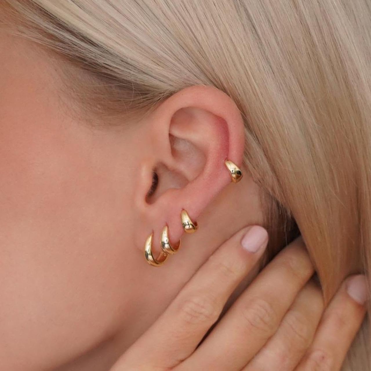 Small Sterling Silver Huggie Hoop Earrings Set for Women, 14K Gold Plated Hoops Stacks for Multiple Piercings