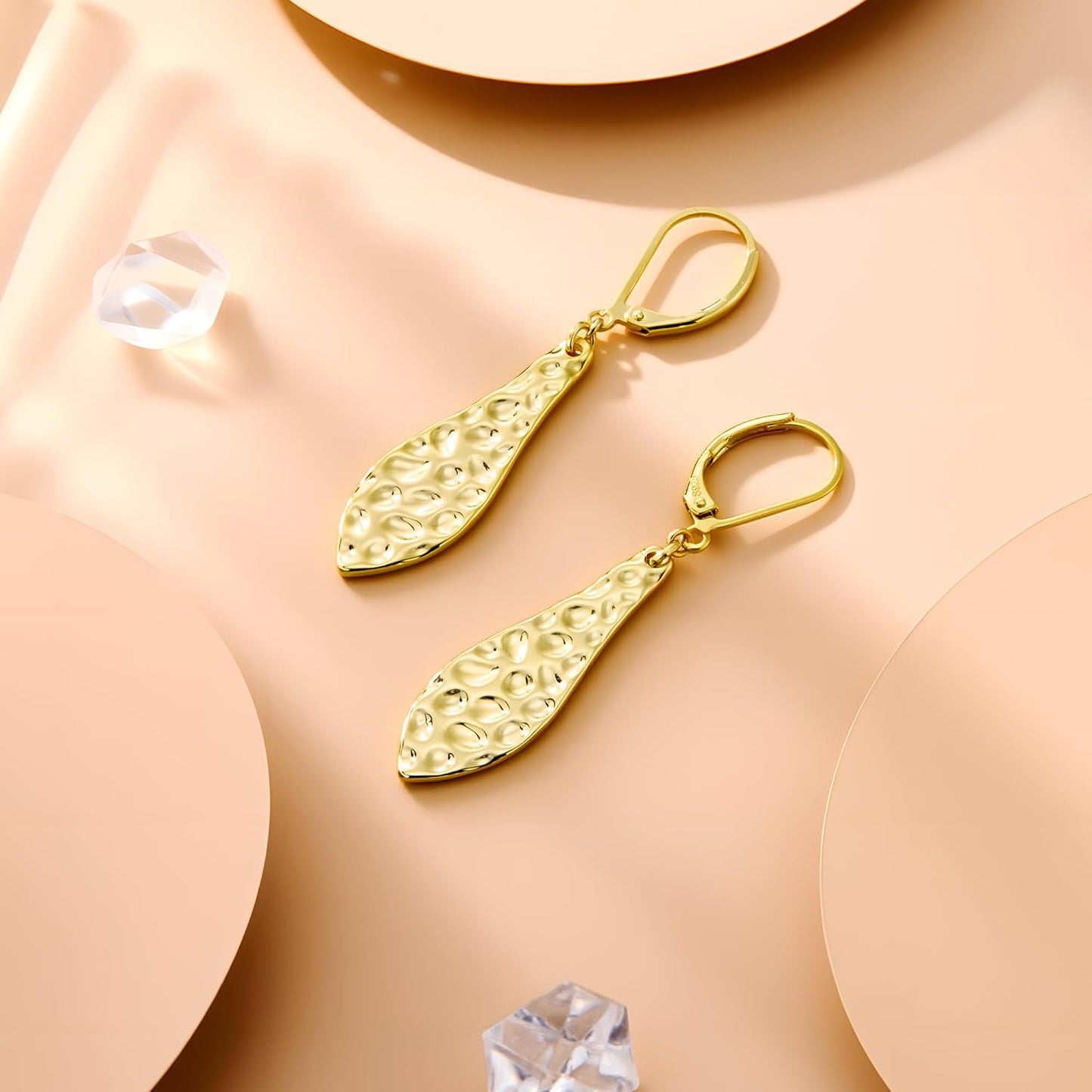925 Sterling Silver Dangle Earrings for Women, 14K Gold Plated French Leverback Earrings, Hypoallergenic Lightweight Statement