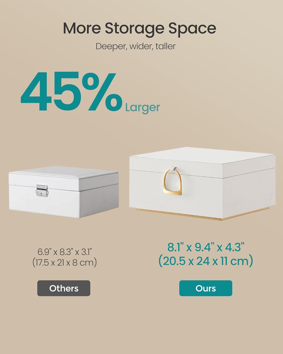 2-Layer Jewelry Box, Jewelry Organizer with Handle, Removable Jewelry Tray, Jewelry Storage, Floating Effect, White