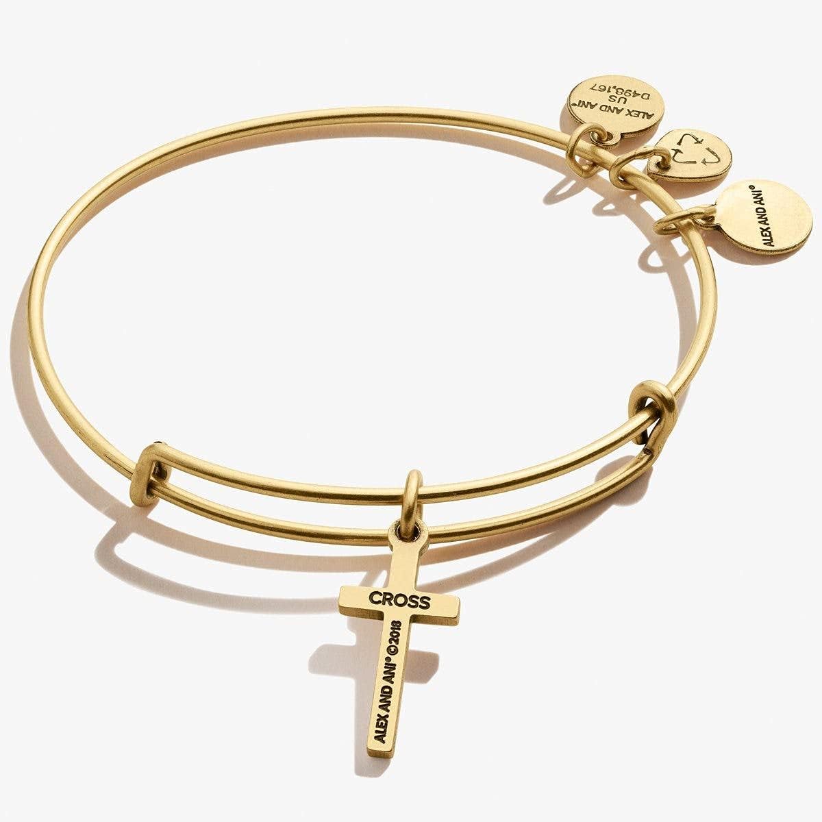 Alex and Ani Divine Guides Expandable Bangle Bracelet for Women, Cross Charm, 2 to 3.5 in