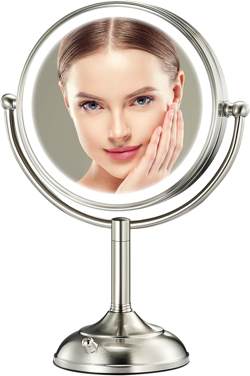 8.5" Large Lighted Makeup Mirror , 1X/10X True HD Magnifying Mirror 360°Swivel Seamless Vanity Mirror