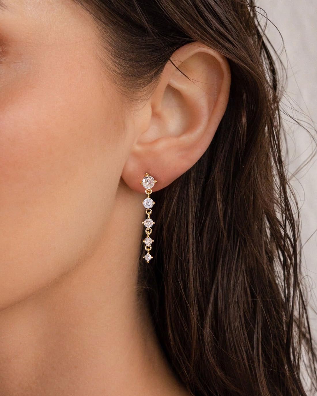 Cubic Zirconia Earrings - 14K Gold Plated Cubic Zirconia CZ Wedding Earrings for Women Bridal Bridesmaid