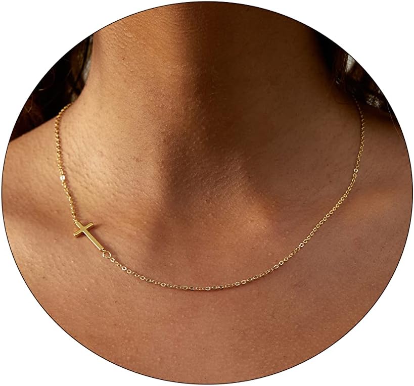 Two-Tone Cross Necklace, 14K Gold & Silver Plated Minimalist Dainty Chain, Religious Gift & Everyday Jewelry for Women