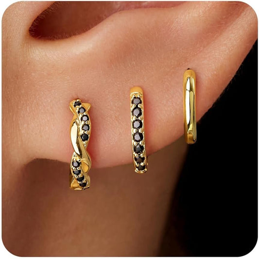 Inerney Gold Huggie Hoop Earrings Set for Women, Dainty Small Sterling Silver Earring Stacks Hypoallergenic Jewelry for Multiple Piercings