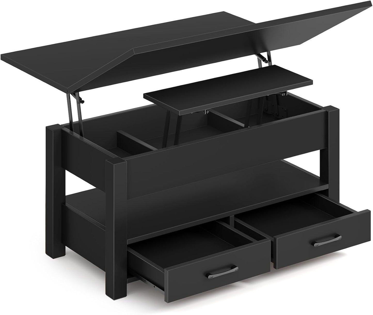 Coffee Table Lift Top, Multi-Function Convertible  with Drawers and Hidden Compartment, Converts to Dining Table