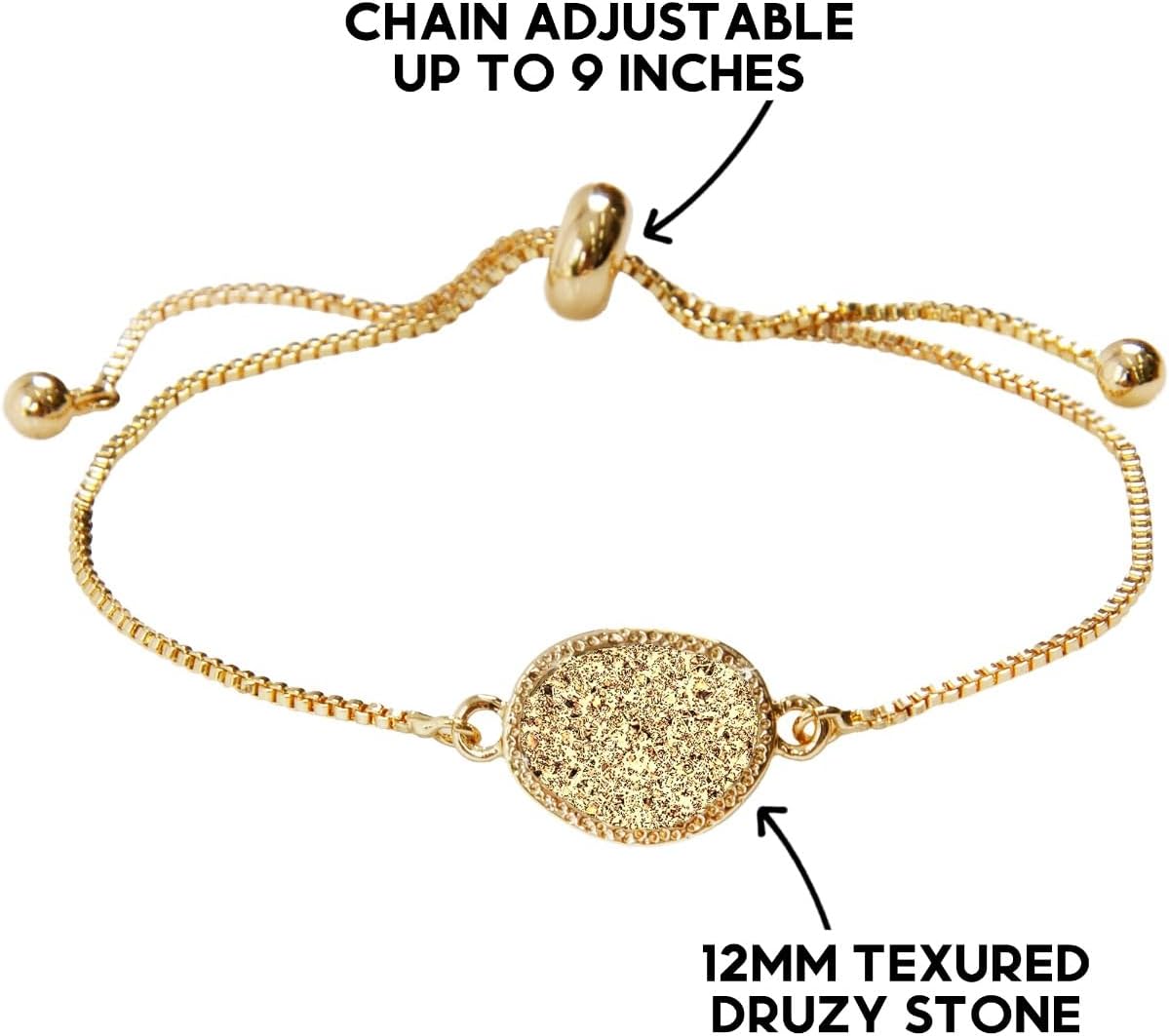 Humble Chic NY Simulated Druzy Chain Bracelet for Women - Boho Stackable Adjustable Bolo Slider Bracelet