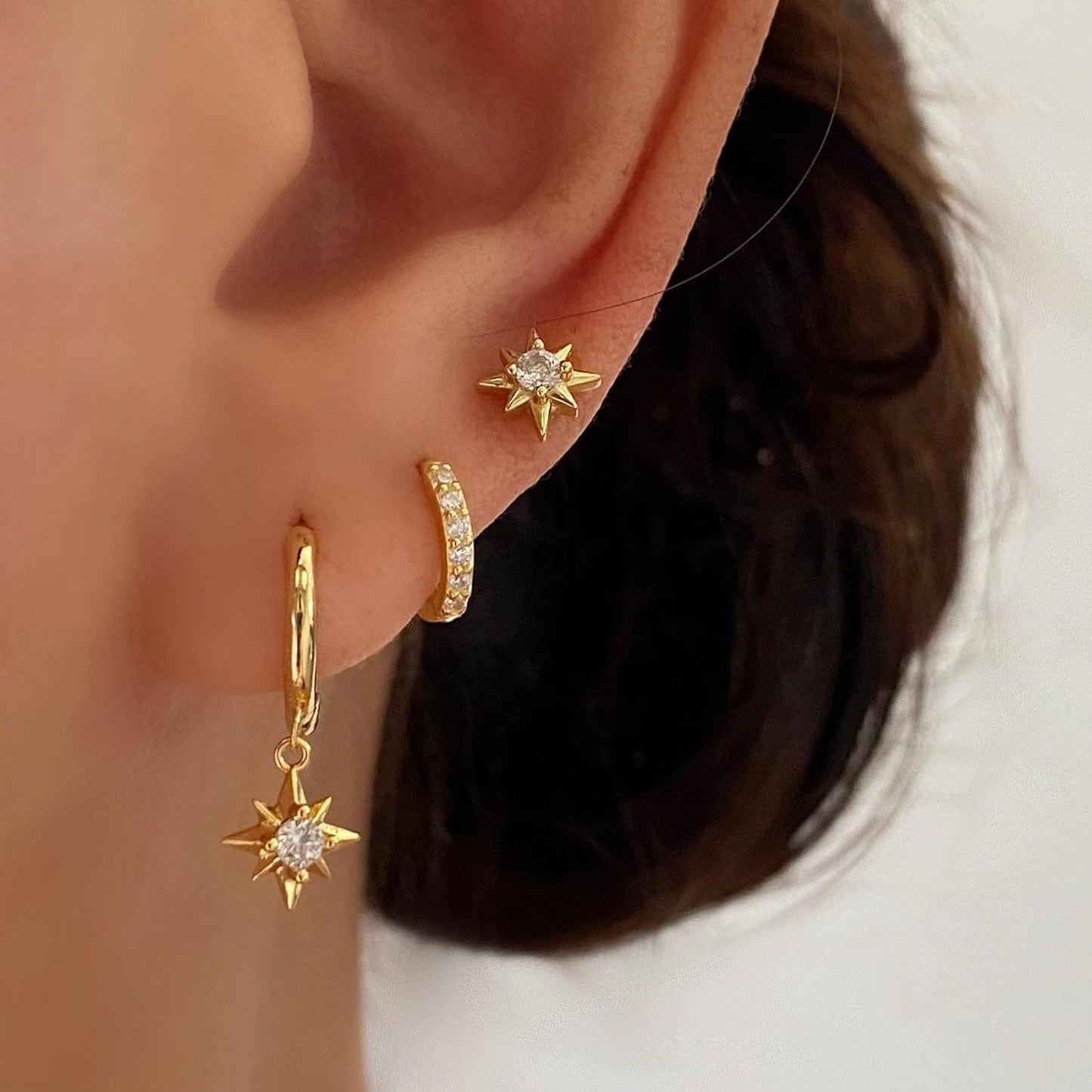 Gold Earrings for Women, 14k Gold Plated Dangle Huggie Earrings for Women Trendy Dainty Gold Hoop Earring Stacks