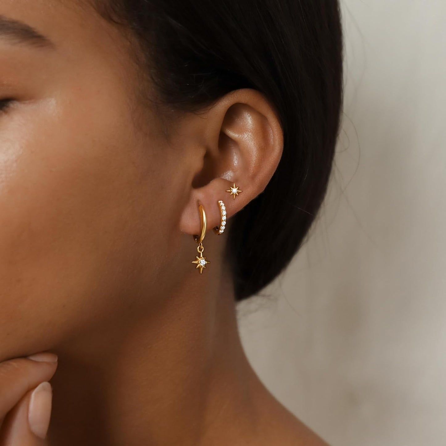 Gold Earrings for Women, 14k Gold Plated Dangle Huggie Earrings for Women Trendy Dainty Gold Hoop Earring Stacks