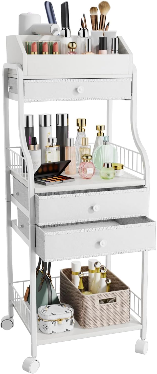 Floor Makeup Organizer Storage - Vanity Skincare Make Up Organizers and Storage with Drawers
