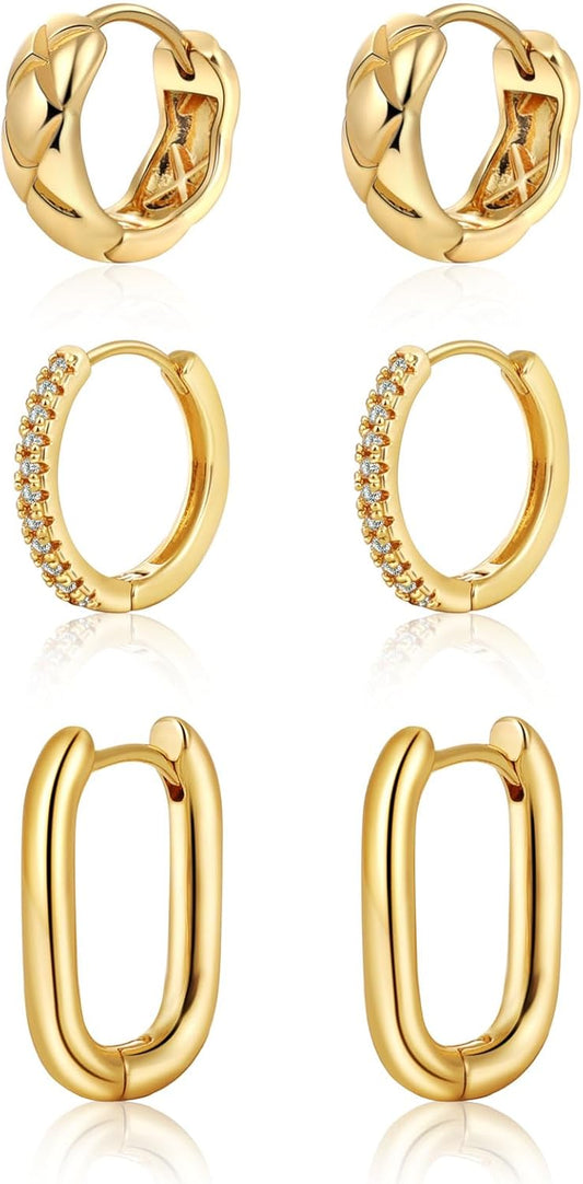 Gold Chunky Hoop Earrings Set for Women, 14K Gold Plated Twisted Huggie Hoop Earring Thick Open Lightweight Chunky Hoop