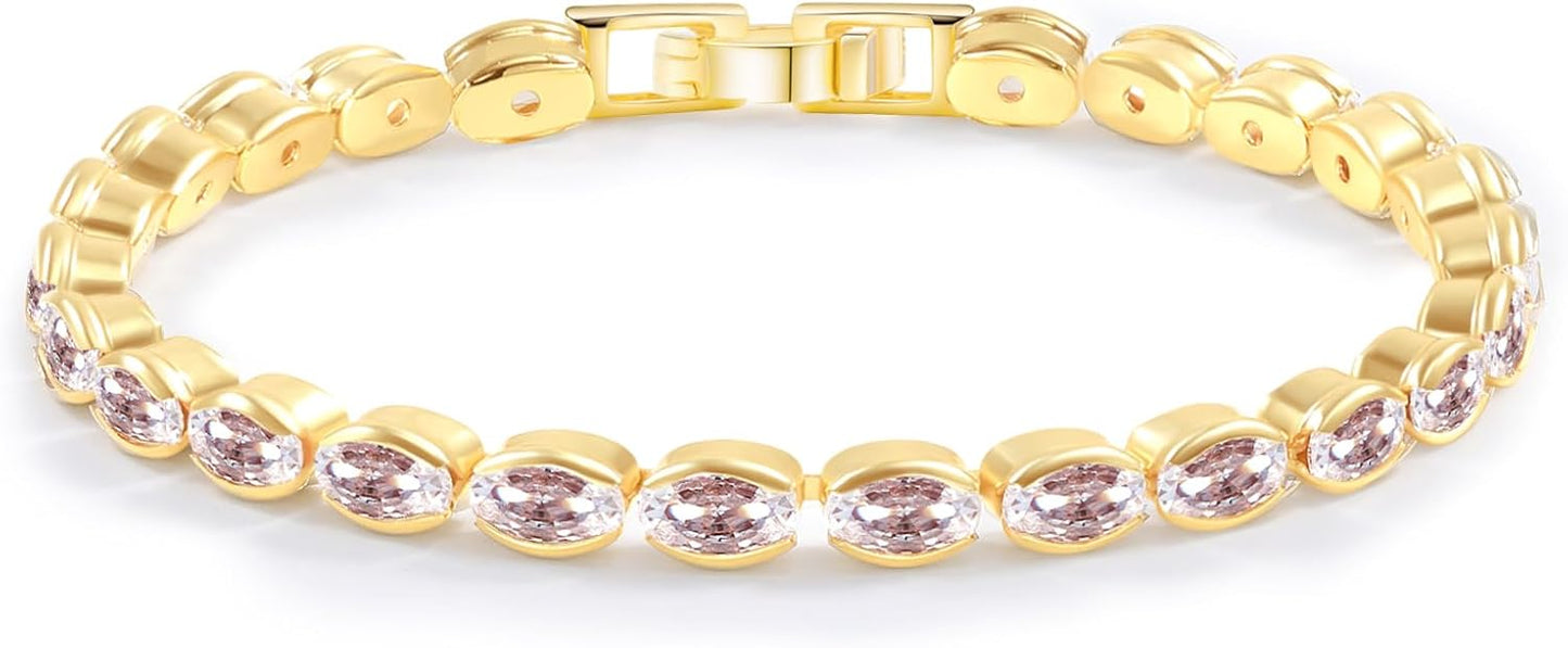 14K Gold Plated Tennis Bracelet for Women – Classic CZ Link Design, Fits 6.0"–7.2" Wrists – Stylish Sparkling Jewelry Gift