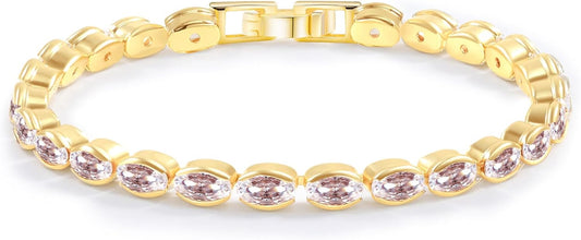 14K Gold Plated Tennis Bracelet for Women – Classic CZ Link Design, Fits 6.0"–7.2" Wrists – Stylish Sparkling Jewelry Gift
