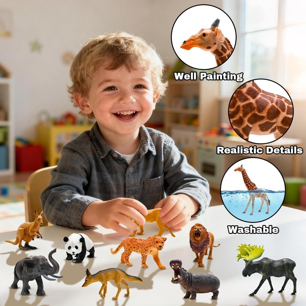 OMOMMD Safari Animals Figures Toys, Realistic Wild Zoo Animal Figurines, Plastic African Jungle Animals Playset for Kids Toddlers, 21Pcs Safari Toys Birthday Gifts for Boys Girls