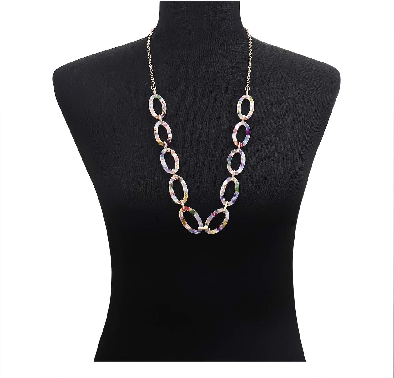 Leopard Print Necklace, Tortoise Acrylic & Metal Link Choker Collar for Women